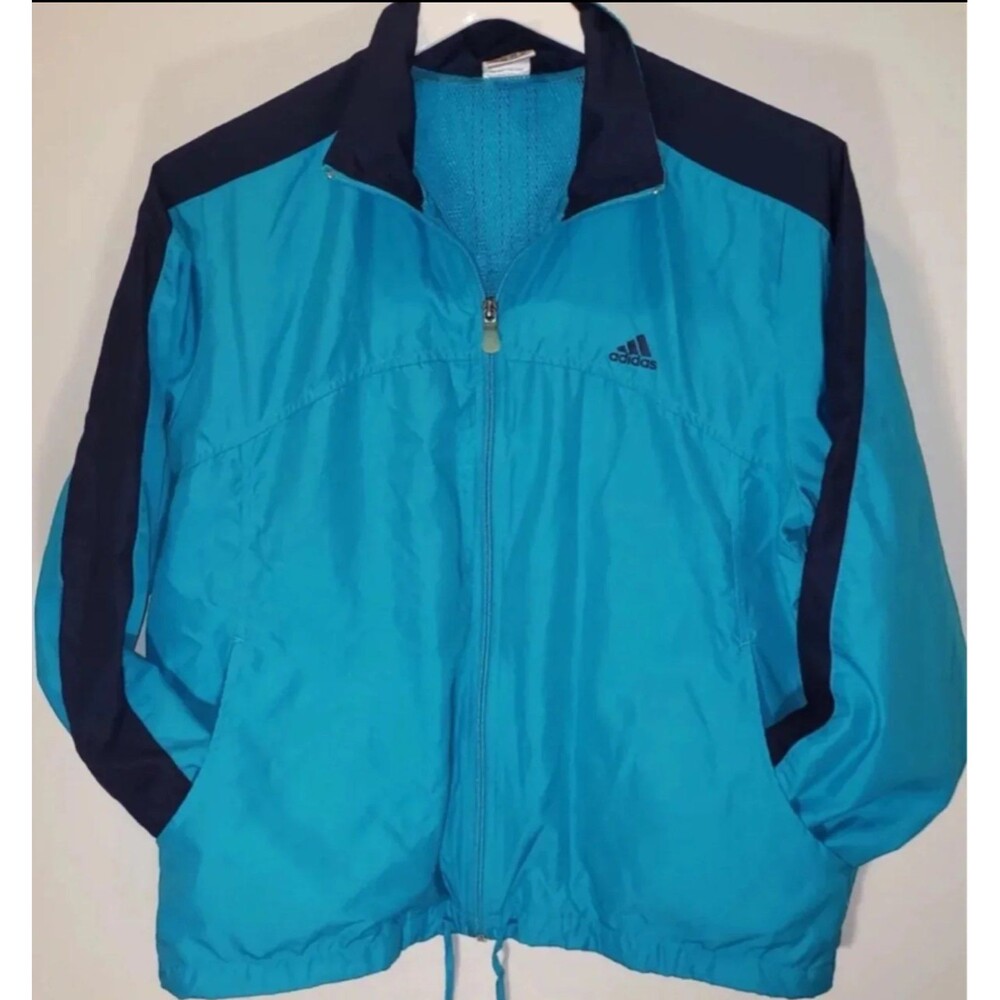 ADIDAS Zip Up Track Windbreaker Lightweight Jacket Blue Large